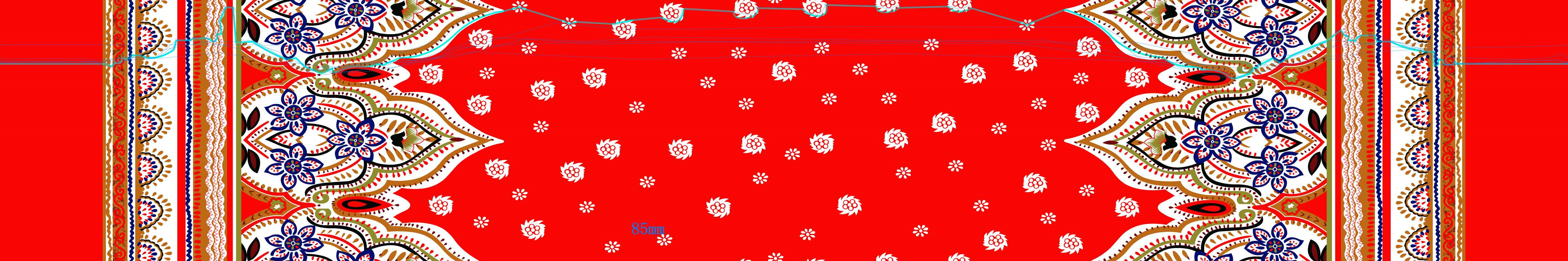红色底民族风面料印花素材,适用于服装印花设计与批量生产