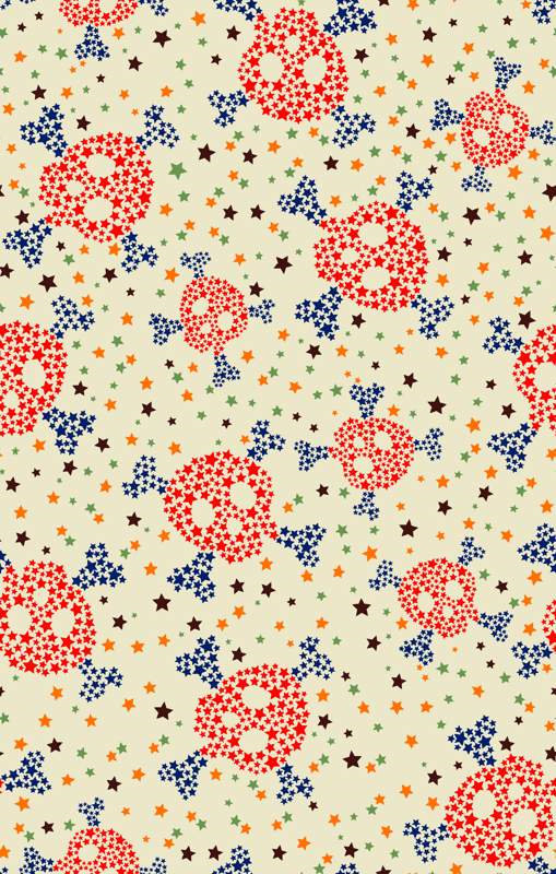 复古童趣星星骷髅图案面料印花素材,适用于儿童服装印花设计