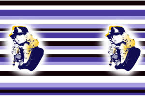 复古波普风人物条纹面料印花素材，适用于服装印花设计