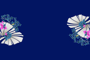 深蓝底粉蓝花卉扇面图案面料印花素材，适用于服装印花设计