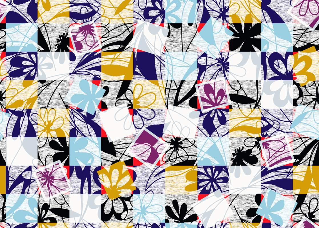 多彩拼贴风面料印花素材,适用于服装印花设计与数码印制