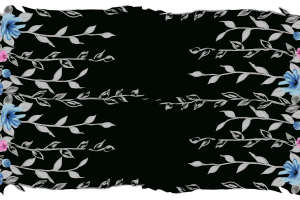 黑底蓝粉花卉边框面料印花素材，适用于服装印花设计