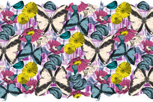 复古手绘风蝴蝶花卉面料印花素材，适用于服装印花设计