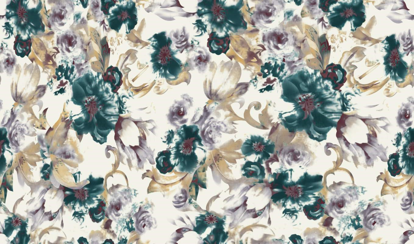 复古水墨风面料印花素材,适用于服装印花设计与高端成衣定制