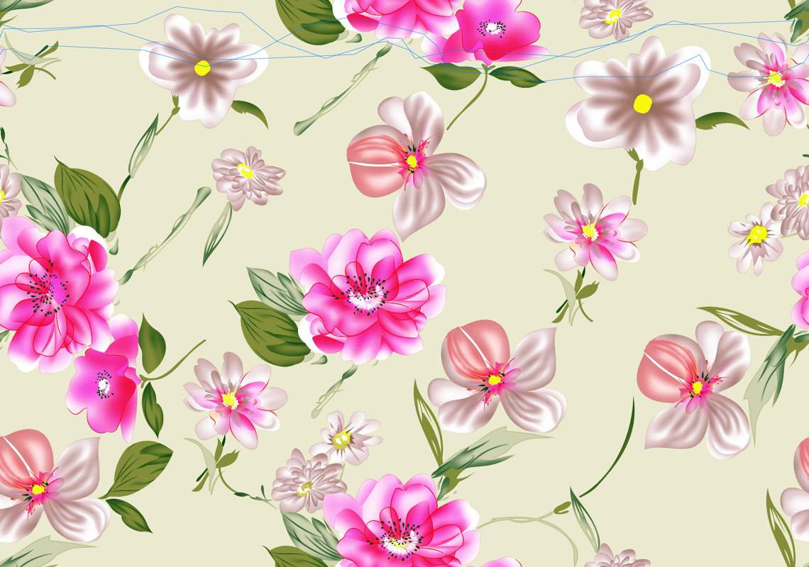 柔美粉彩花卉面料印花素材,适用于春夏服装印花设计