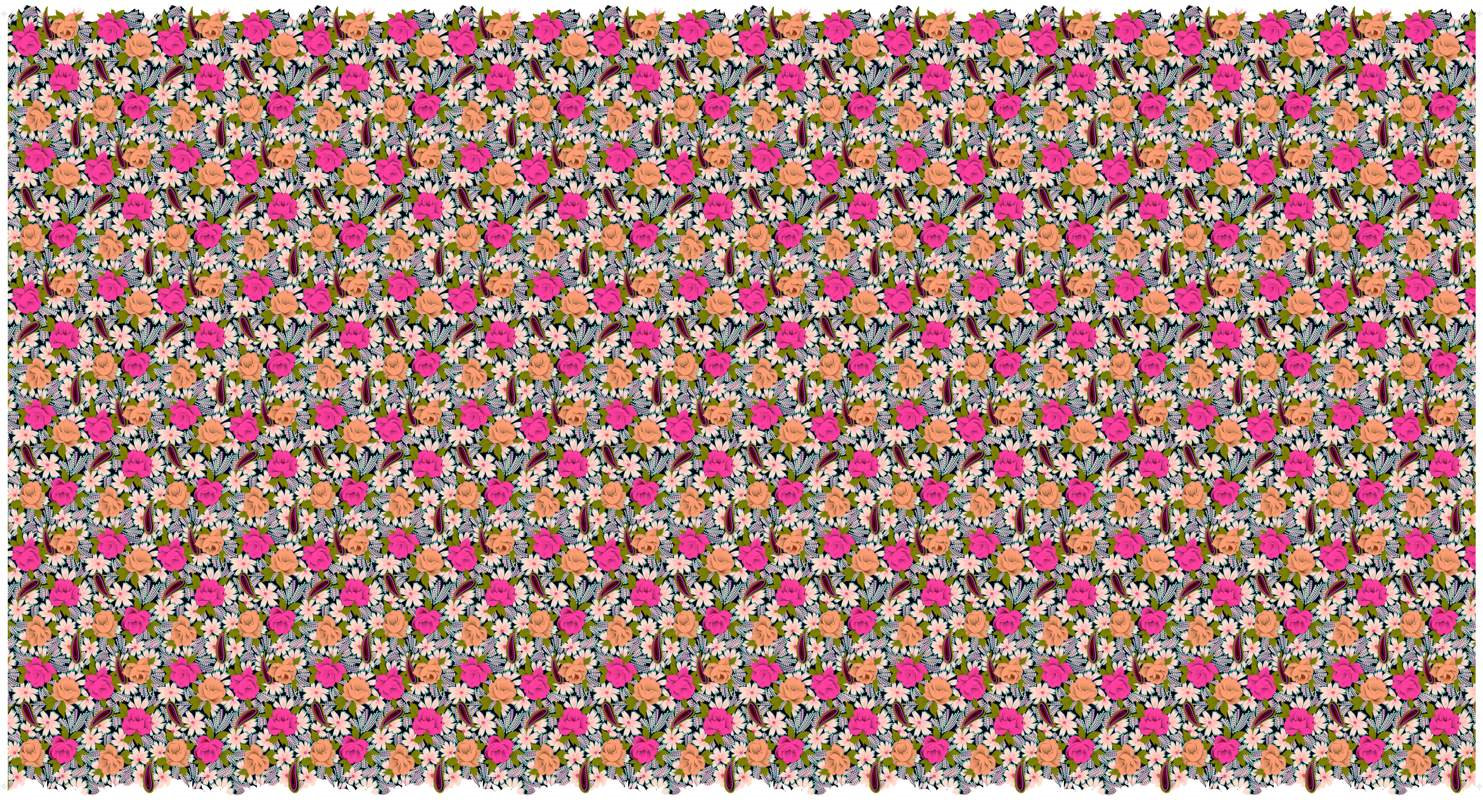 复古花卉密集排列面料印花素材,适用于服装印花设计与数码印染