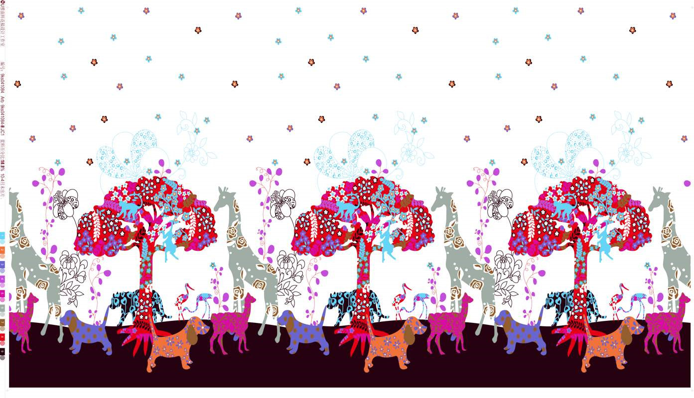 童趣森林动物主题面料印花素材,适用于童装与休闲服装印花设计