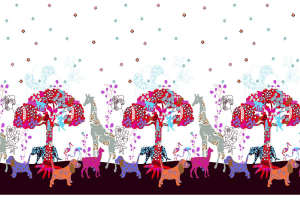 童趣森林动物主题面料印花素材，适用于童装与休闲服装印花设计