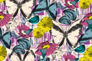 复古蝶影花卉面料印花素材，适用于春夏服装印花设计