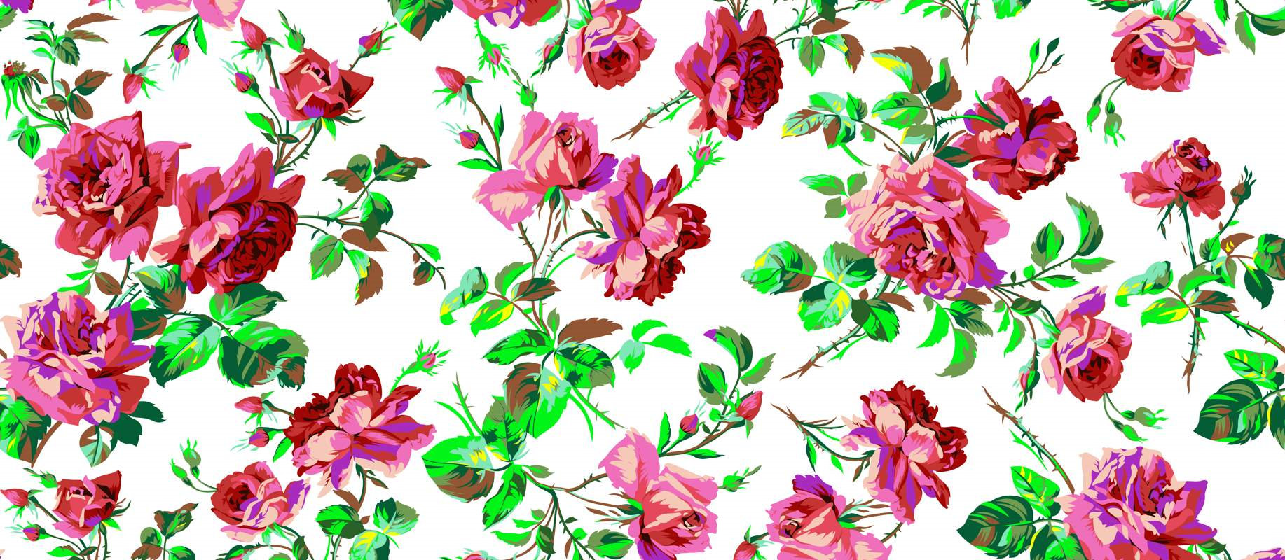 复古玫瑰花卉面料印花素材,适用于服装印花设计与数码印染