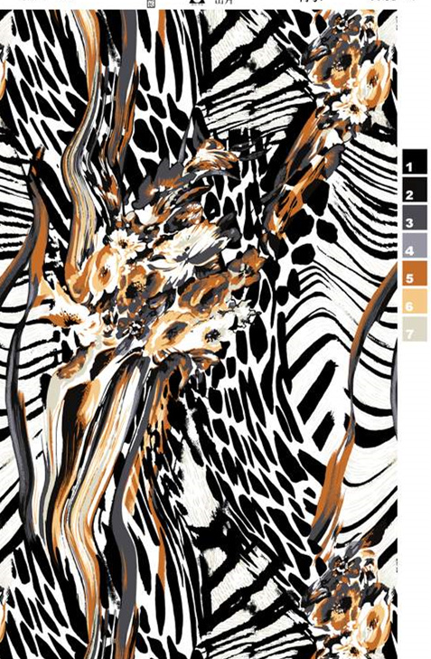 抽象花卉与斑马纹融合的服装印花素材,高对比度面料印花设计
