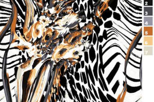 抽象花卉与斑马纹融合的服装印花素材，高对比度面料印花设计