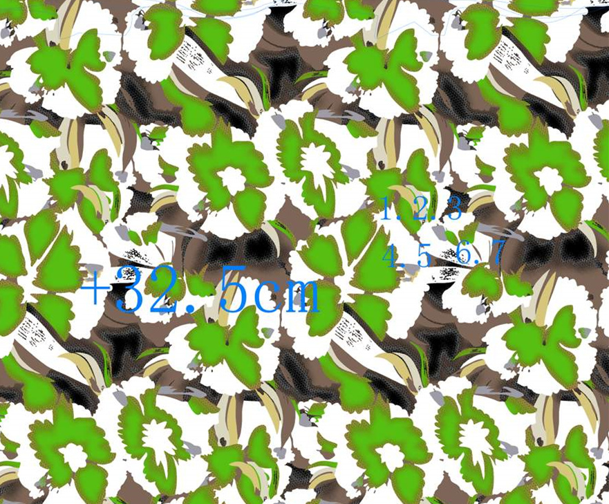 清新绿白花卉面料印花素材,适用于春夏服装印花设计