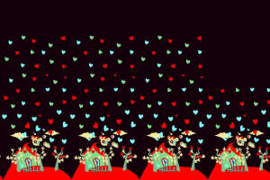 童趣爱心小屋主题面料印花素材，适用于儿童服装印花设计