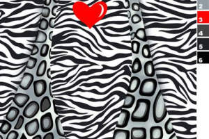 斑马纹背景长颈鹿爱心图案面料印花素材，适用于服装印花设计