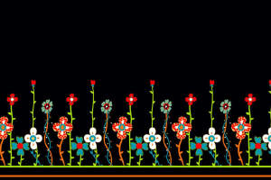 复古波点花卉边饰面料印花素材，适用于服装印花设计