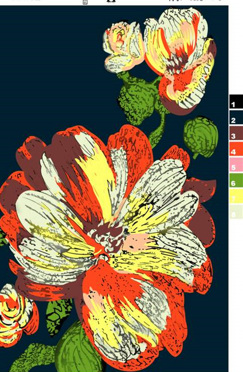 复古手绘风花卉面料印花素材,适用于服装印花设计与数码印染