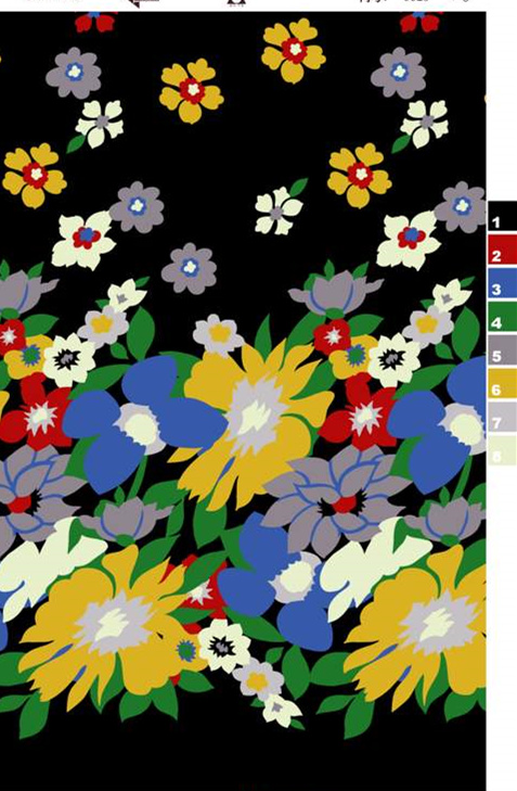 复古撞色花卉面料印花素材,适用于服装印花设计与数码印染