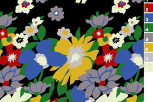 复古撞色花卉面料印花素材，适用于服装印花设计与数码印染