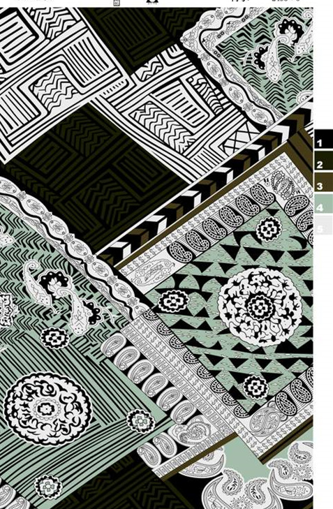 复古几何与佩斯利纹样结合的服装印花素材,适用于面料印花设计