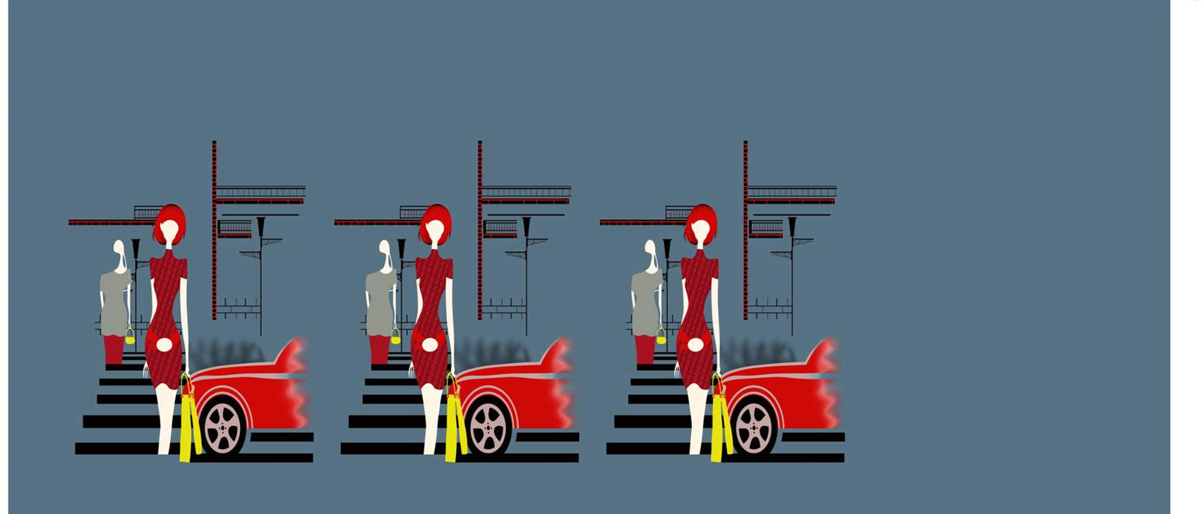 现代都市风面料印花素材图,适用于服装印花设计与时尚插画