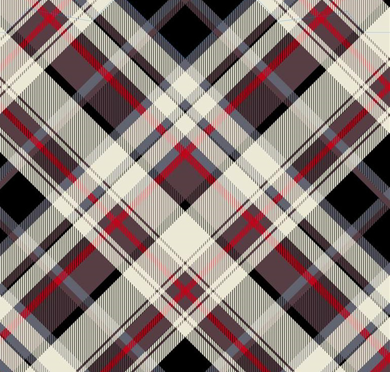 经典红灰黑格纹面料印花素材,适用于秋冬服装印花设计