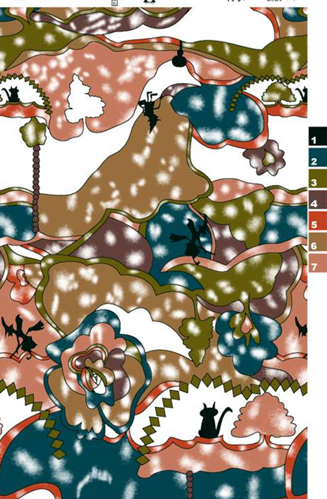 抽象童话风面料印花素材,适用于儿童服装与创意女装印花设计