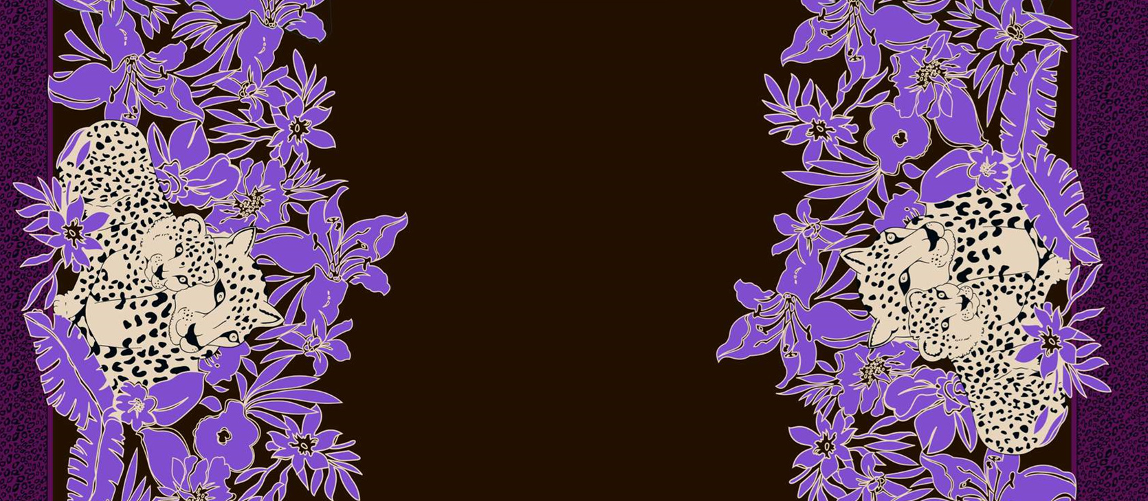 紫色热带花卉与豹纹融合的服装印花素材,适用于高端面料印花设计