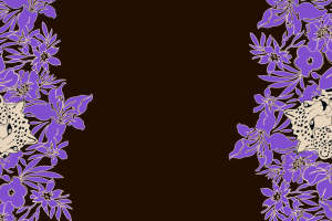 紫色热带花卉与豹纹融合的服装印花素材，适用于高端面料印花设计