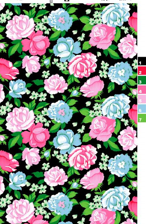 复古玫瑰花卉面料印花素材,适用于服装印花设计与数码印染