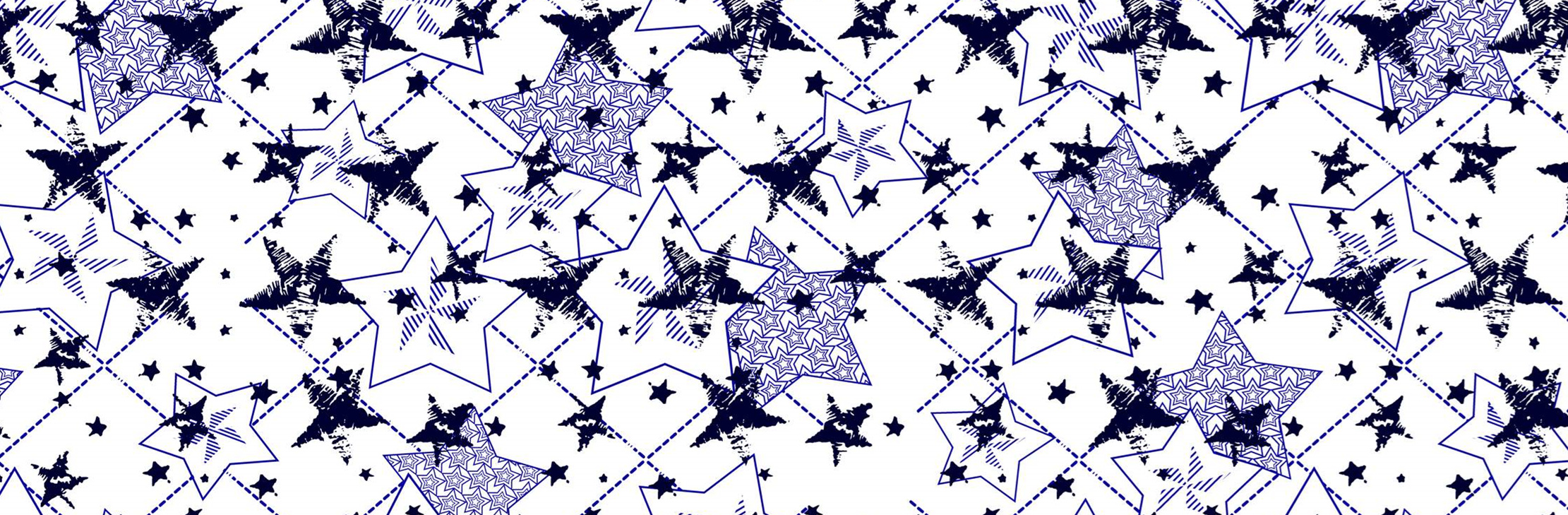 蓝白星形几何面料印花素材,适用于休闲服装印花设计
