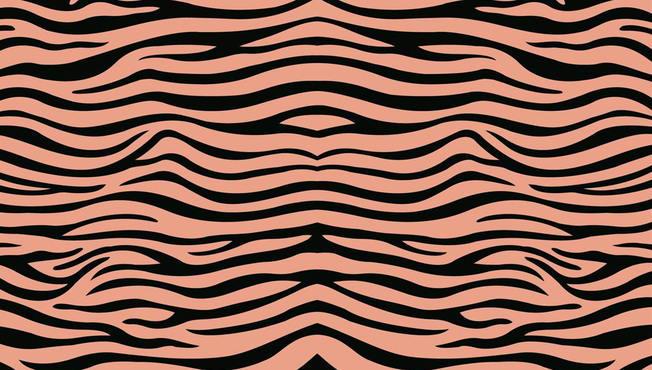 复古橘粉虎纹面料印花素材,适用于服装印花设计与数码印染