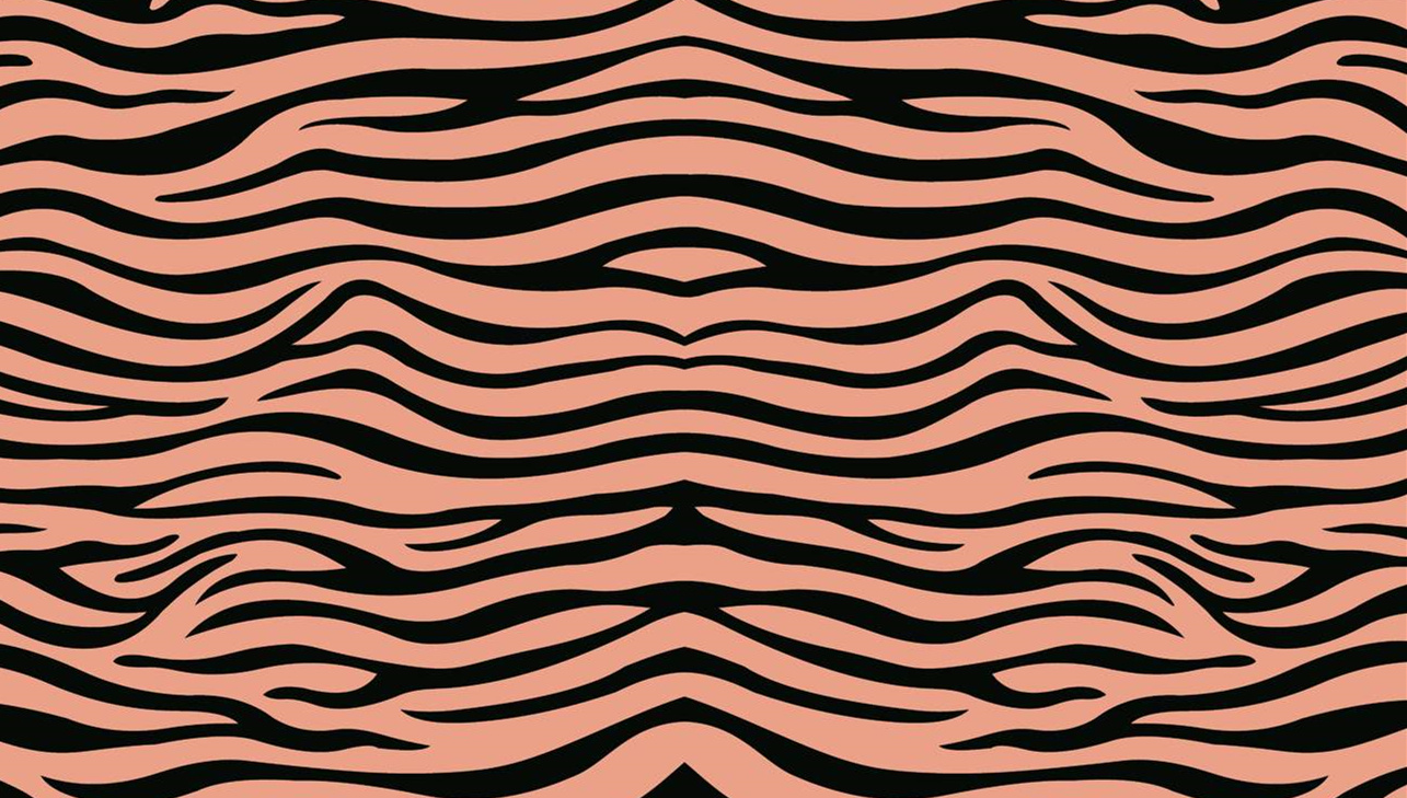 复古橘粉虎纹面料印花素材,适用于服装印花设计与数码印染