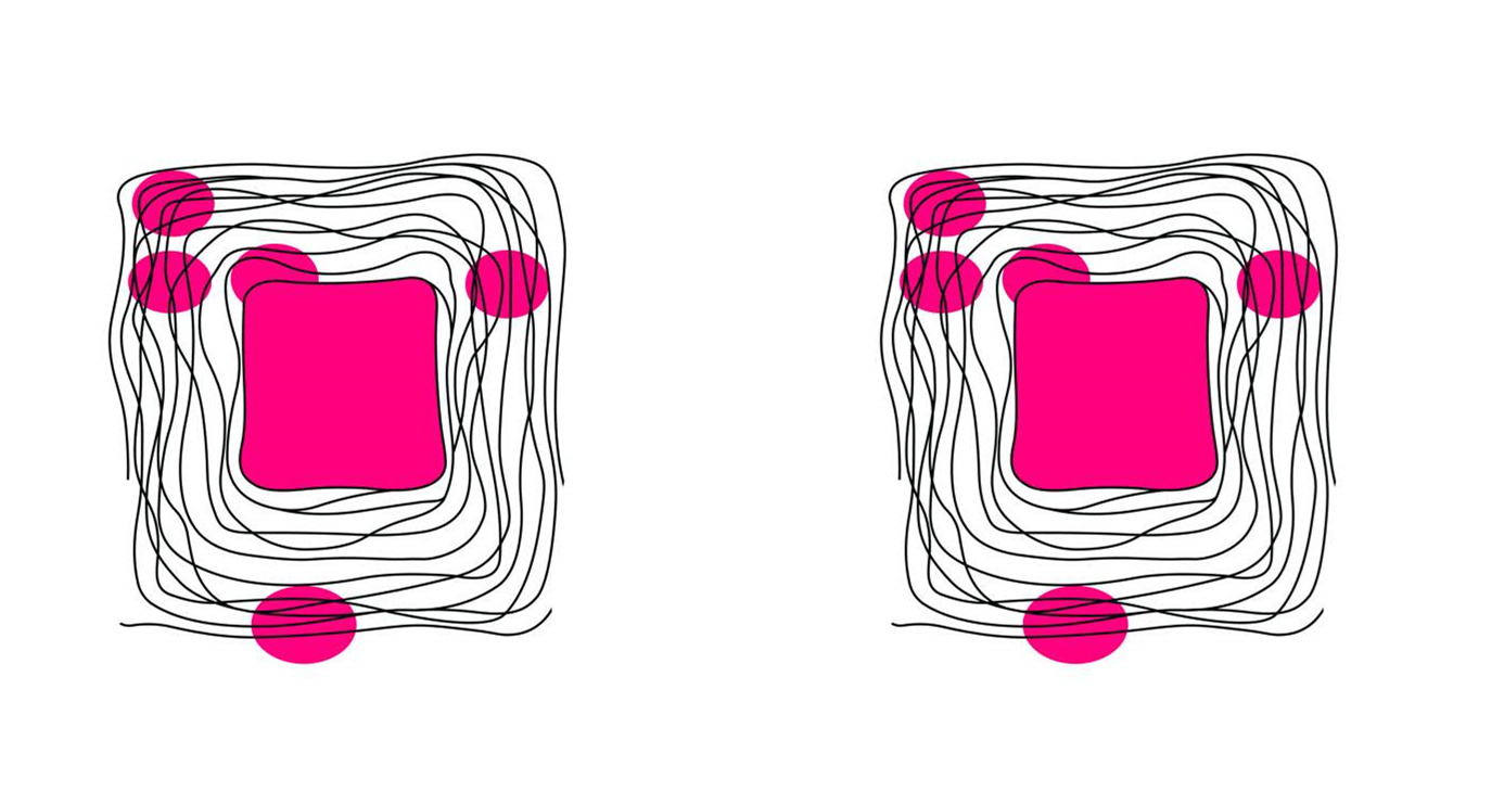 抽象线条与玫红圆点组合面料印花素材,适用于服装印花设计