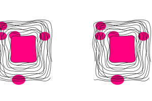 抽象线条与玫红圆点组合面料印花素材，适用于服装印花设计