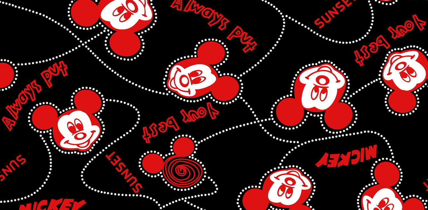 经典米奇头像面料印花素材,适用于T恤与童装服装印花设计