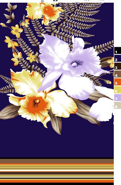 深蓝底复古花卉面料印花素材,适用于服装印花设计与高端成衣定制