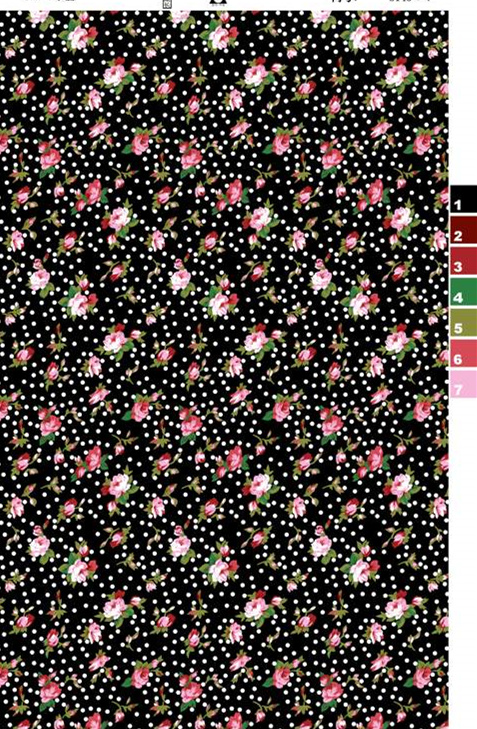 黑底粉玫瑰波点面料印花素材,经典复古风服装印花设计图