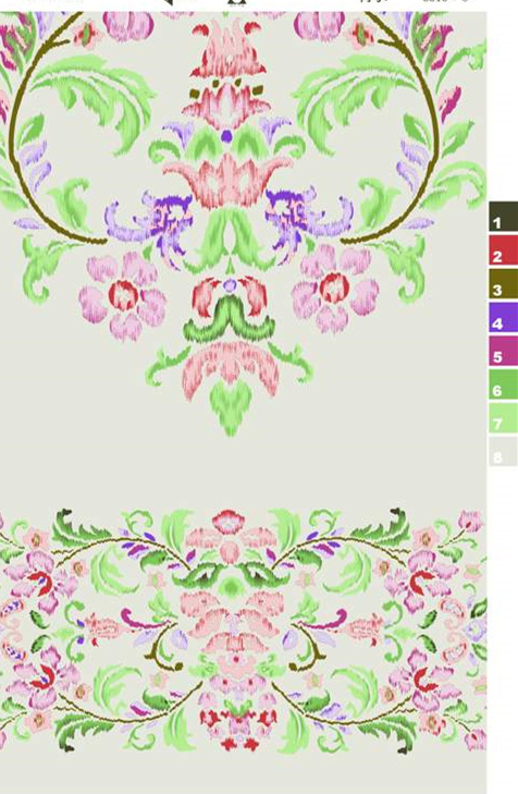 复古巴洛克风面料印花素材,适用于服装印花设计的对称花卉图案