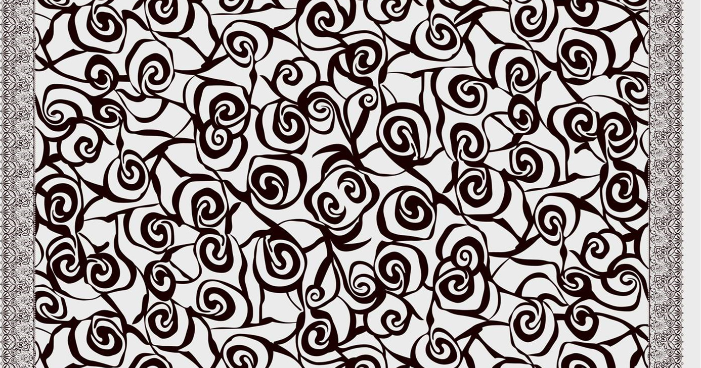黑白漩涡玫瑰纹面料印花素材,适用于服装印花设计与数码印染