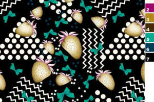 复古波点草莓几何拼接面料印花素材，适用于服装印花设计