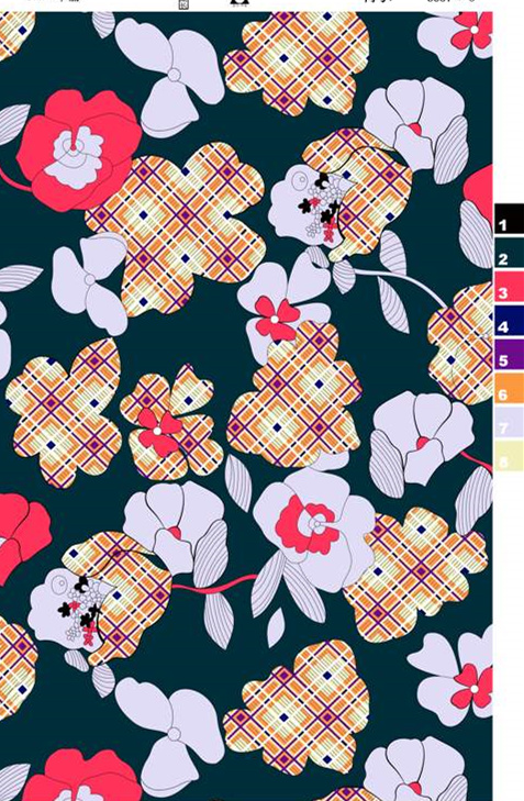 复古格纹与花卉融合的服装印花素材,适用于春夏女装面料设计