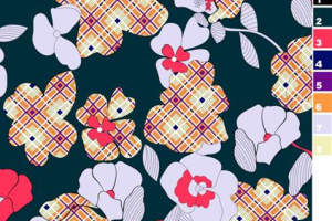 复古格纹与花卉融合的服装印花素材，适用于春夏女装面料设计