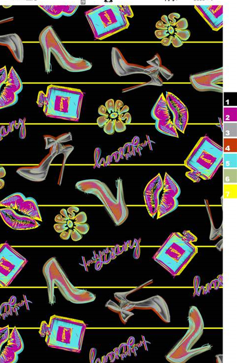 霓虹复古风面料印花素材,适用于服装印花设计的潮流图案