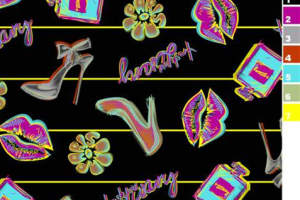 霓虹复古风面料印花素材，适用于服装印花设计的潮流图案