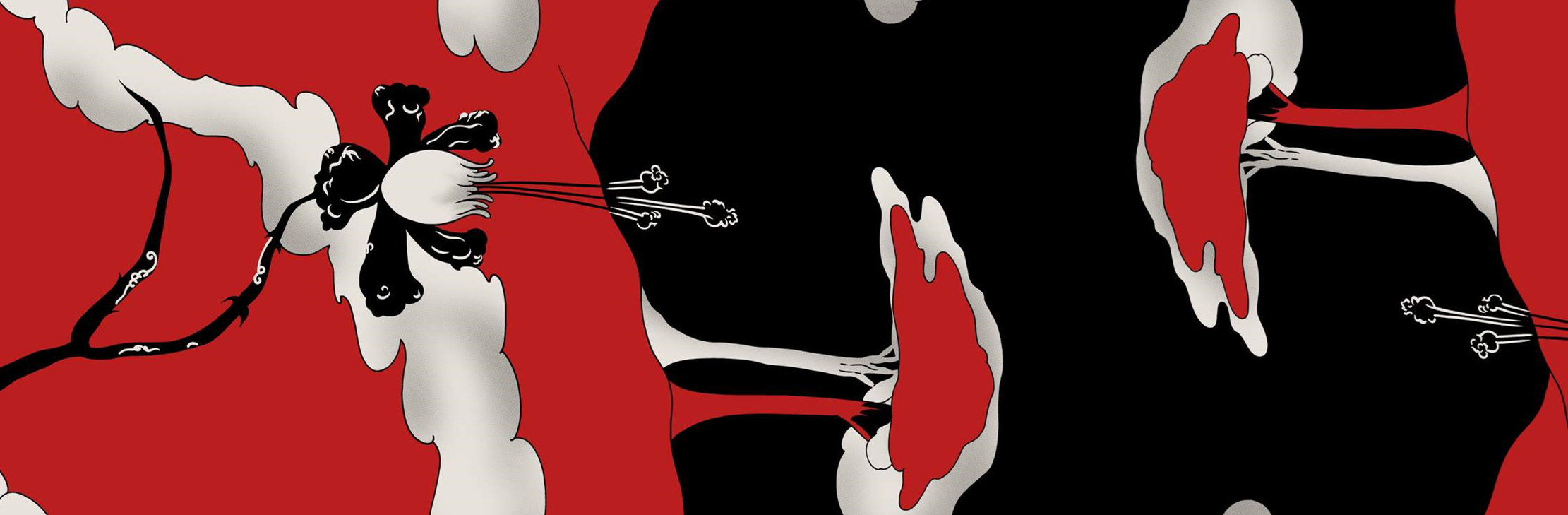 红黑撞色水墨风面料印花素材,适用于服装印花设计的原创花型图