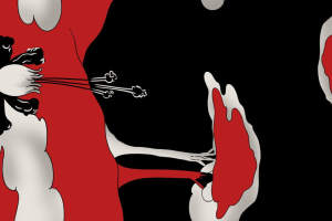 红黑撞色水墨风面料印花素材，适用于服装印花设计的原创花型图