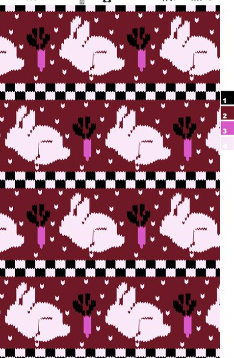 复古针织风兔子胡萝卜图案面料印花素材,适用于服装印花设计