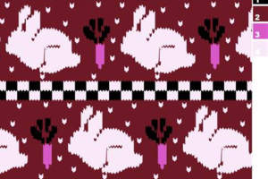 复古针织风兔子胡萝卜图案面料印花素材，适用于服装印花设计