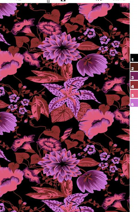 暗黑系紫粉花卉面料印花素材,适用于服装印花设计与数码印染